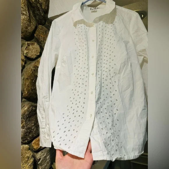 Boden $140 Size S White Eyelet Button Down | Embroidered Cutout Shirt. - Picture 8 of 9